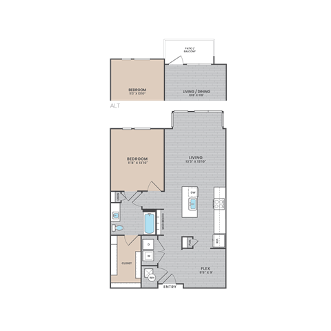 Floor plan for 1 bed, 1 bath, 904 sqft